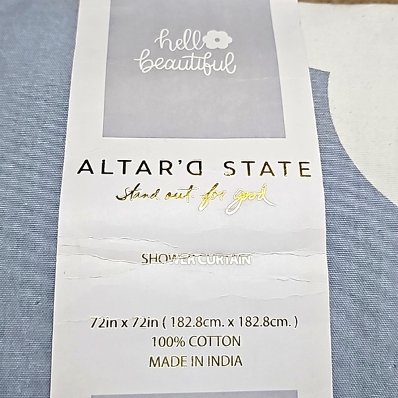 Altar'd State Hello Beautiful Shower Curtain Blue 72" x 72" - Picture 3 of 3